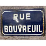 Enamel French road sign "RUE BOUVREUIL", 40x25cm / AN25