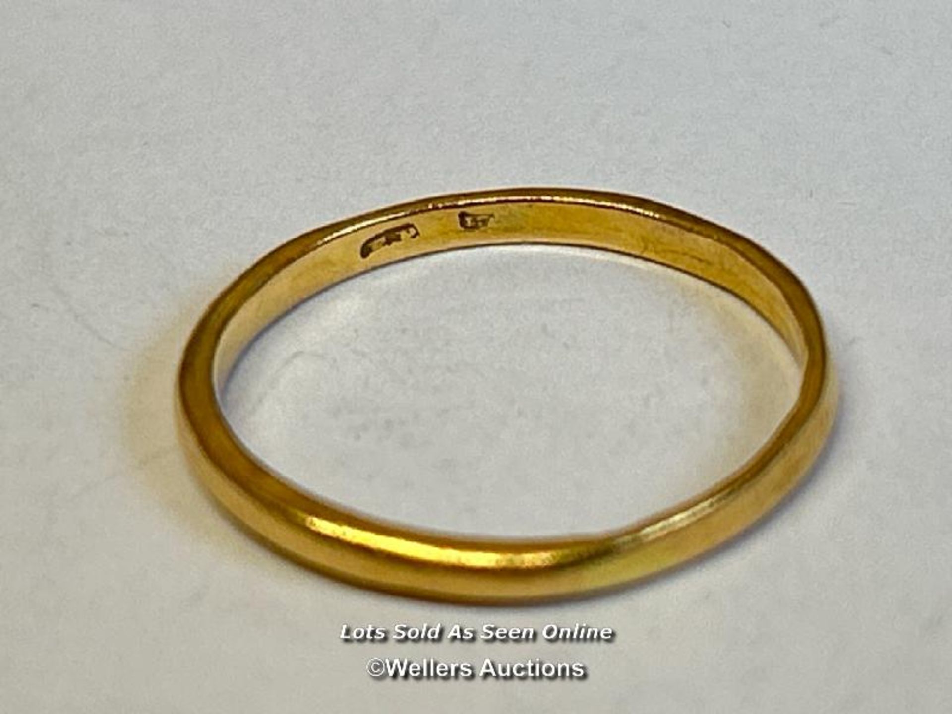 Wedding band, hallmarked rubbed, acid tests as 22ct gold, ring size Q. Gross weight 2.32g - Image 2 of 2
