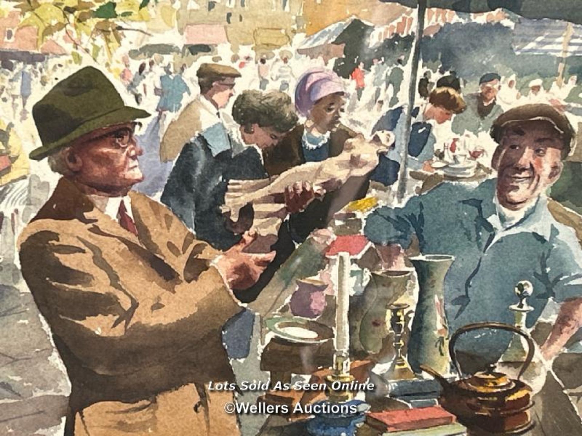 Bernard Bays (1910-1994) "Antiques Market", watercolour, signed 35x26cm - Image 2 of 4