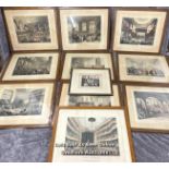 Eleven framed etchings mainly political, ten of them 29x23cm and one 15x14cm