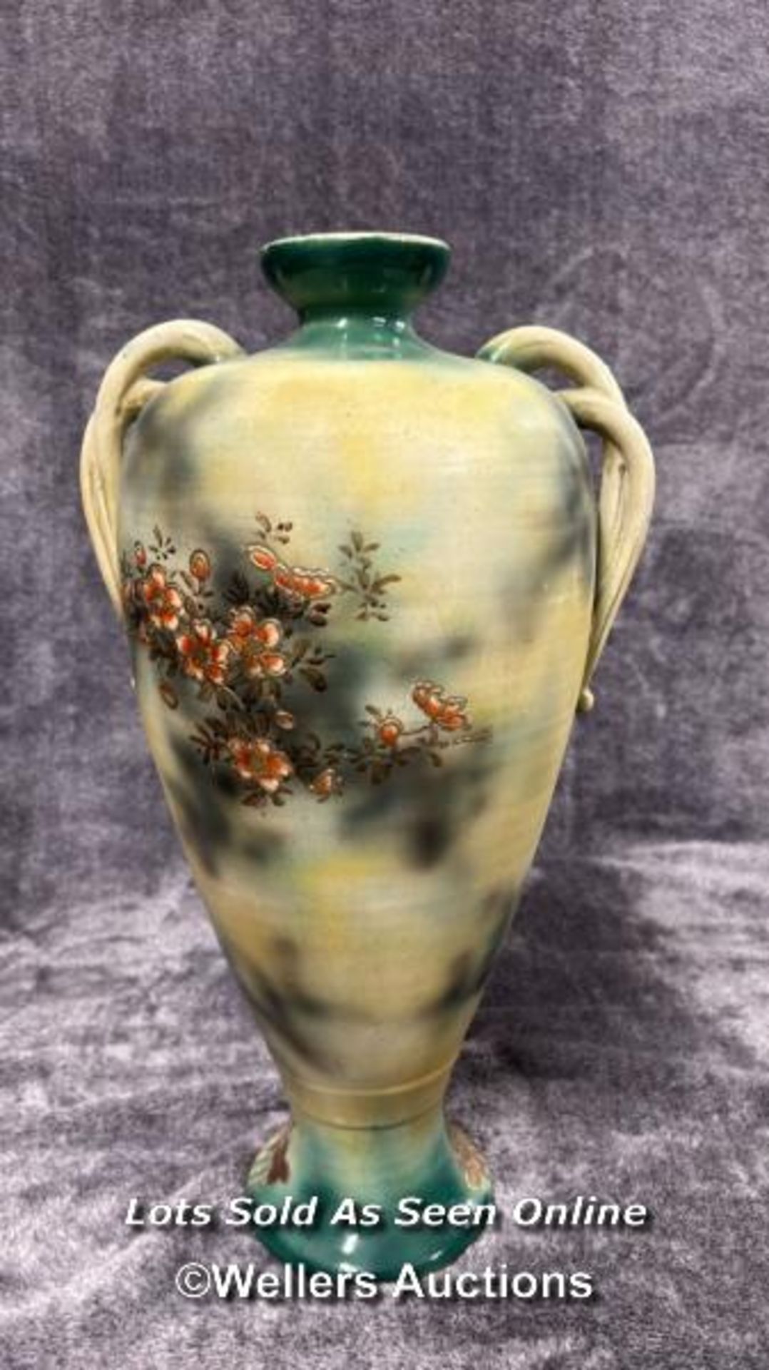 Large Satsuma style vase decorated with birds and flowers, 47cm high with a ceramic oil lamp ( - Image 3 of 9