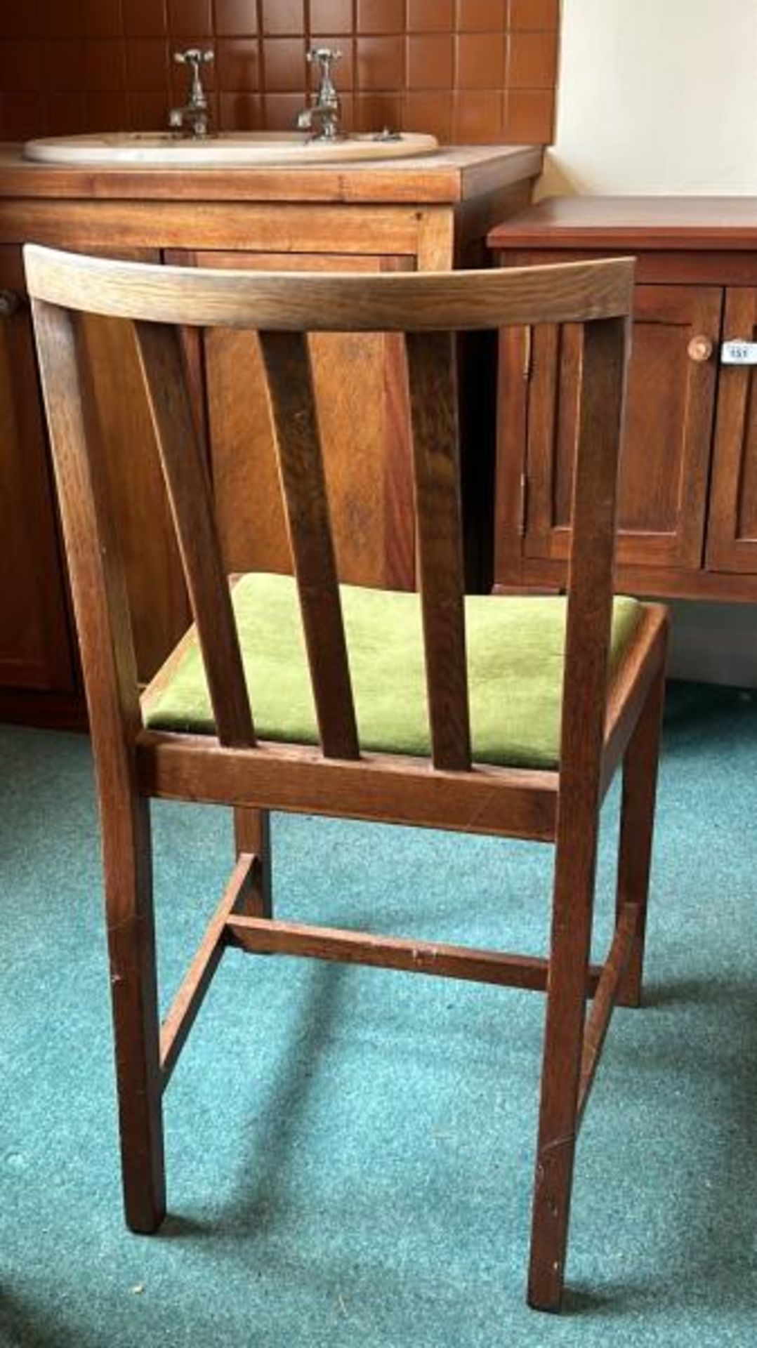 Pair of oak chairs with green upholstery, 43 x 80 x 39cm (collection from private residence in - Image 2 of 3