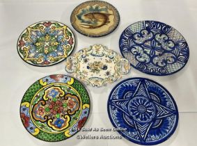 Six decorative hand painted plates, largest 31cm diameter (LOT SUBJECT TO VAT) / AN23