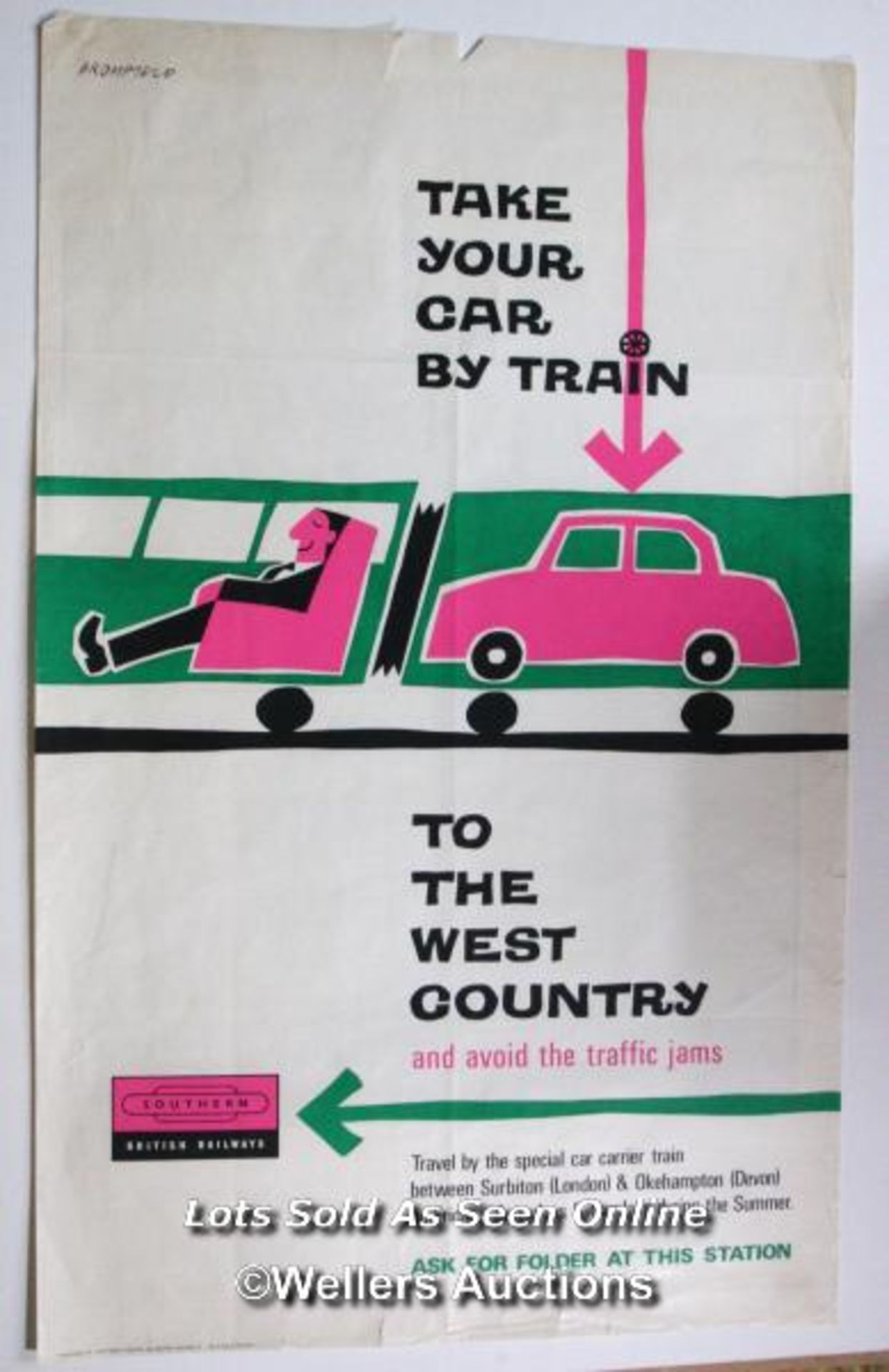 Vintage Southern British Railways poster "TAKE YOUR CAR BY TRAIN"