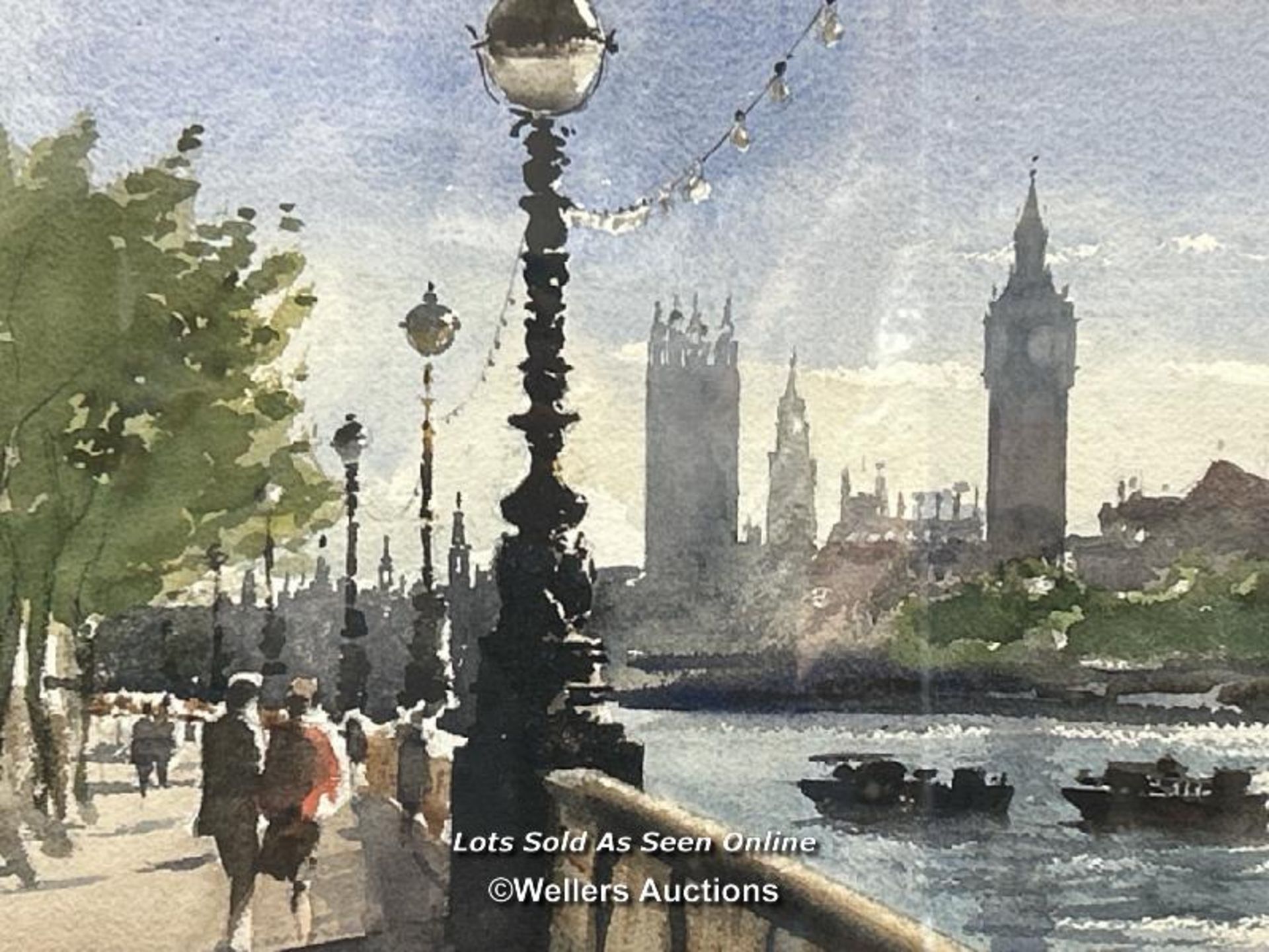 Bernard Bays (1910-1994) watercolour of London over looking the Thames, signed, 42x31cm - Image 2 of 4