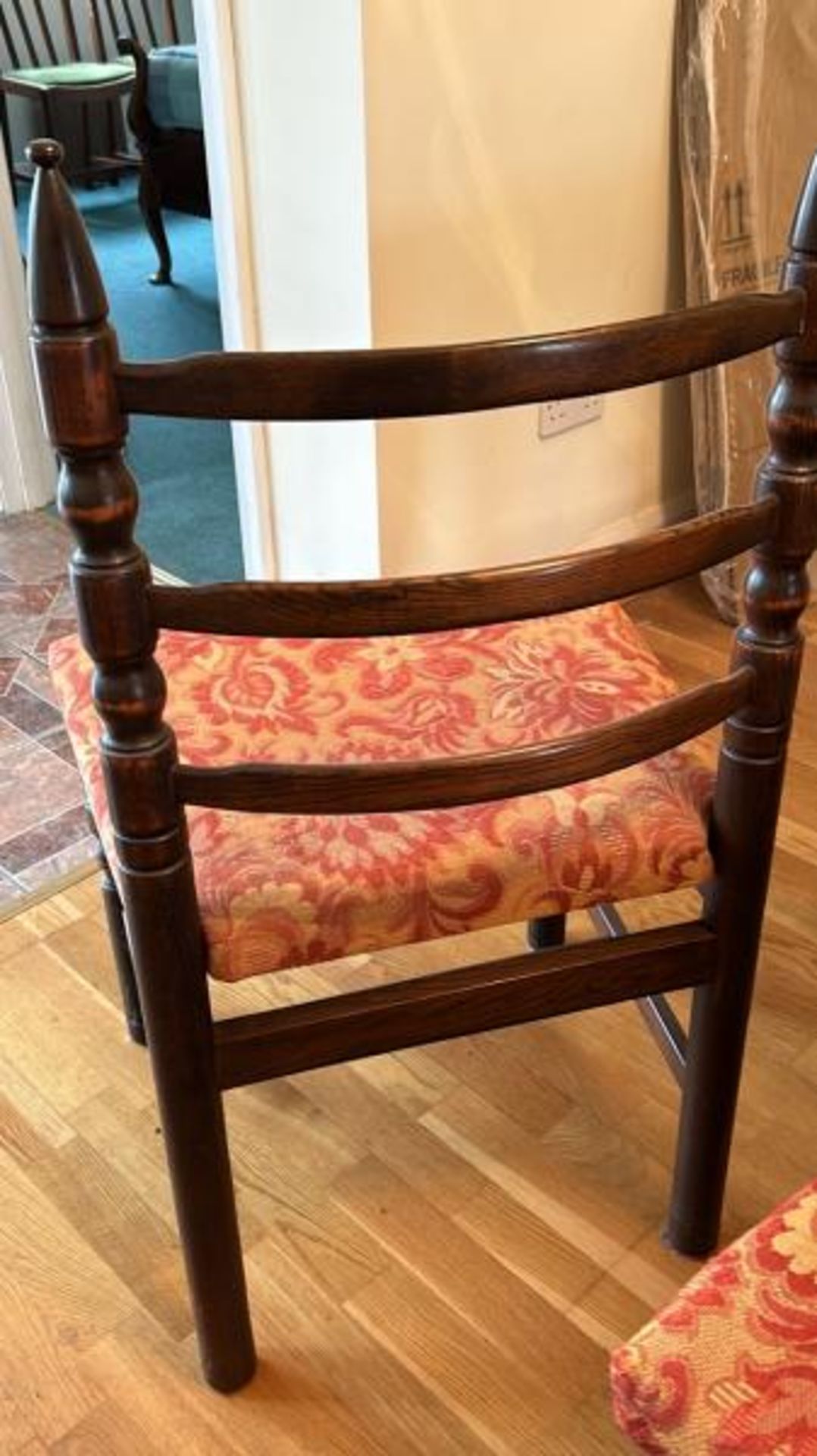 Matching set of four mahogany ladder back chairs, 51 x 46 x 94cm and two elbow chairs 57 x 54 x 94cm - Image 5 of 11