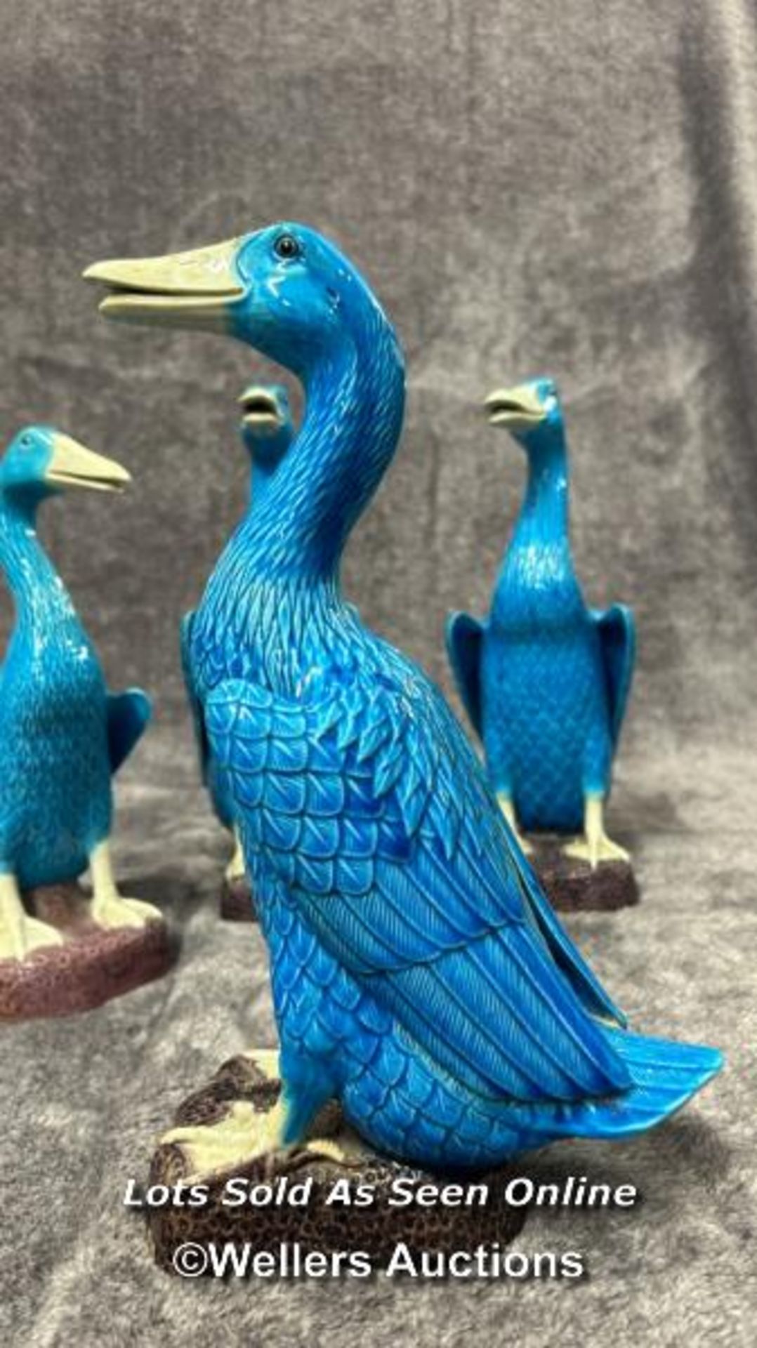 Set of six Chinese turquoise glazed porcelain duck figures, the tallest 29cm high / AN6 - Image 3 of 17