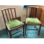 Pair of oak chairs with green upholstery, 43 x 80 x 39cm (collection from private residence in