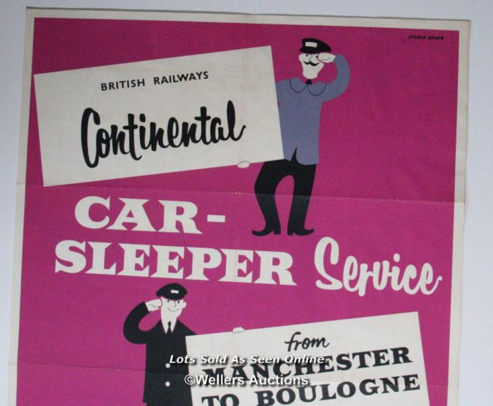 Vintage British Railways poster 'Continental Car Sleeper Service from Manchester to Boulogne via - Image 6 of 6