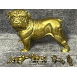 Brass Bulldog 15cm high with three small brass poodles and African stlye brass pendant / AN3