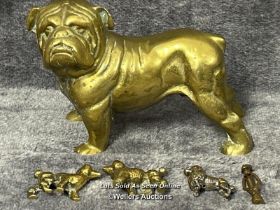 Brass Bulldog 15cm high with three small brass poodles and African stlye brass pendant / AN3