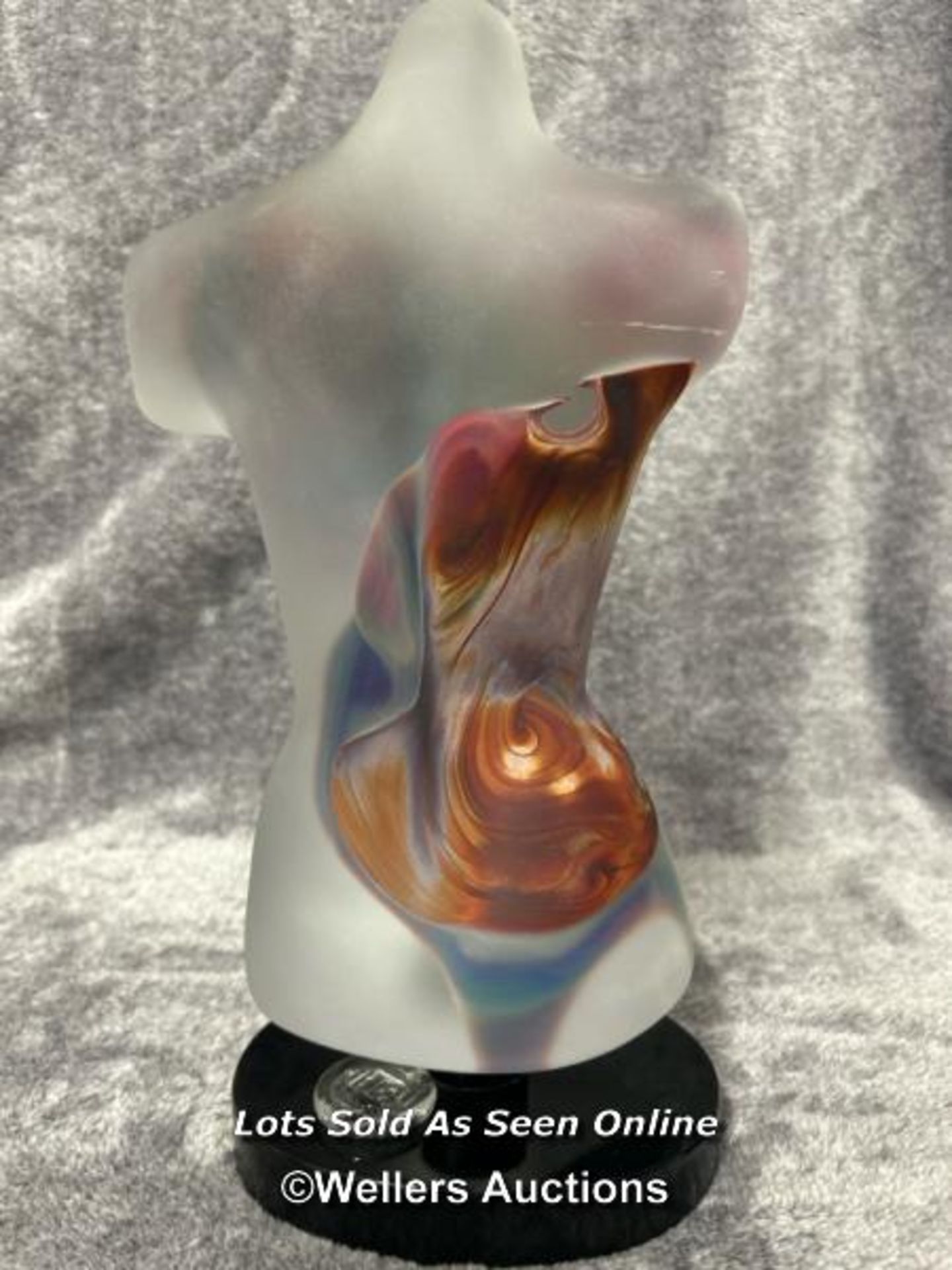 Dino Rosin (b. 1948) A Murano frosted glass sculpture of a female torso with coloured inclusions, - Image 2 of 5