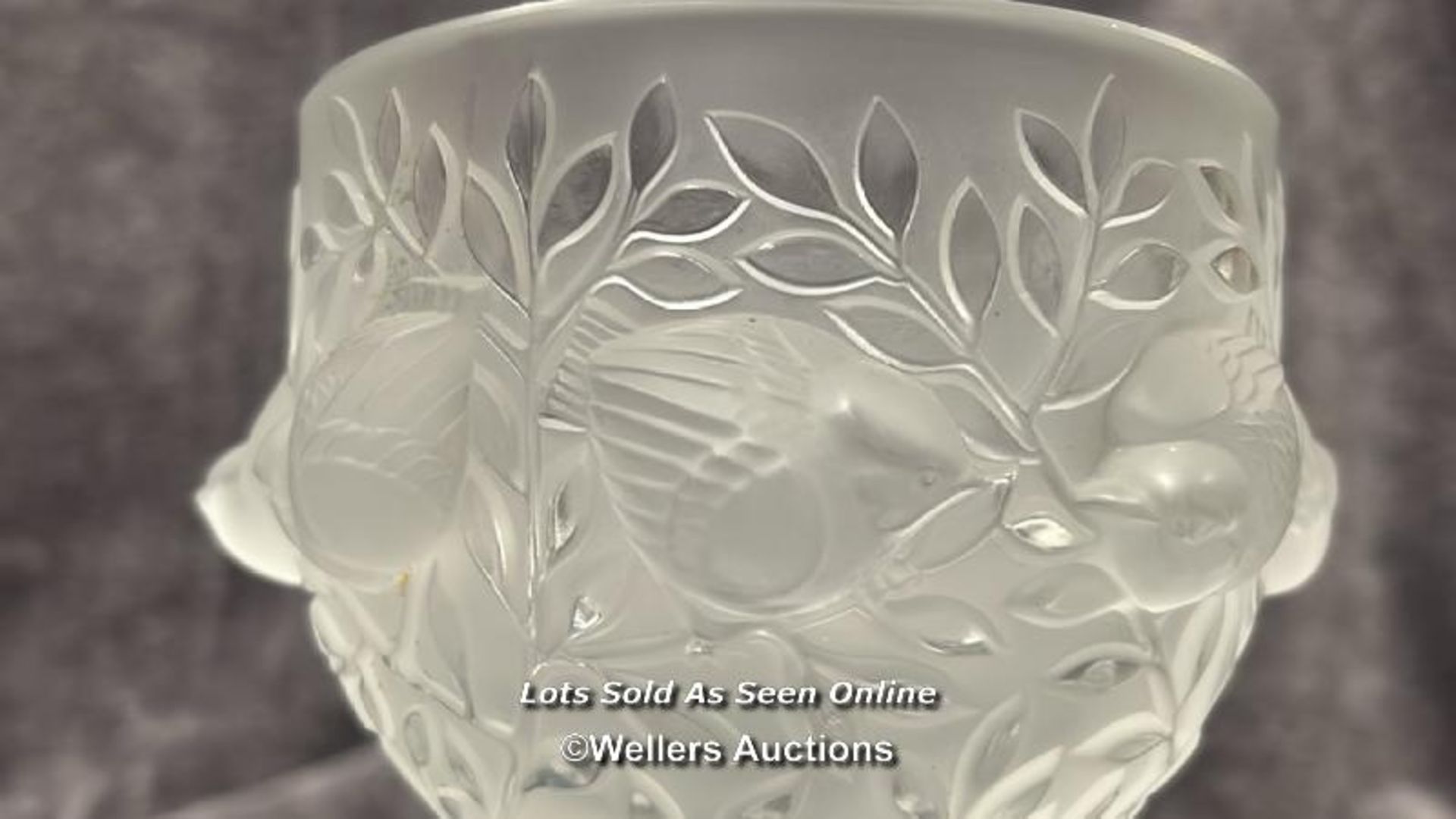 Lalique France 'Elizabeth' frosted crystal vase decorated with birds and vines, 13.5cm high, - Image 3 of 4