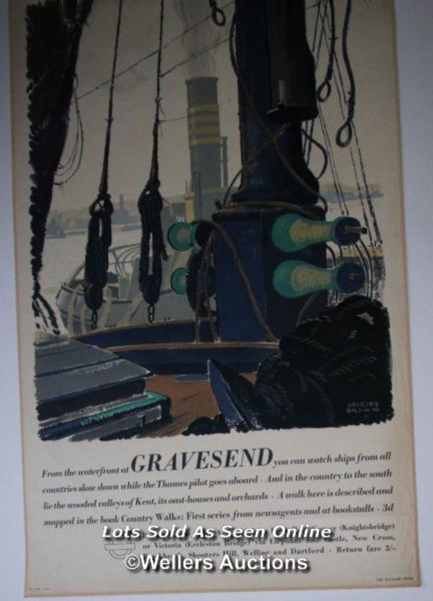 Vintage London Transport poster 'Gravesend' by Gregory Brown c1937, double royal, 40 x 25 inches, - Image 2 of 5