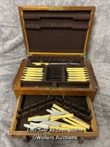 Wooden canteen of cutlery containing John Sanderson knives, art deco design, incomplete / 46cm