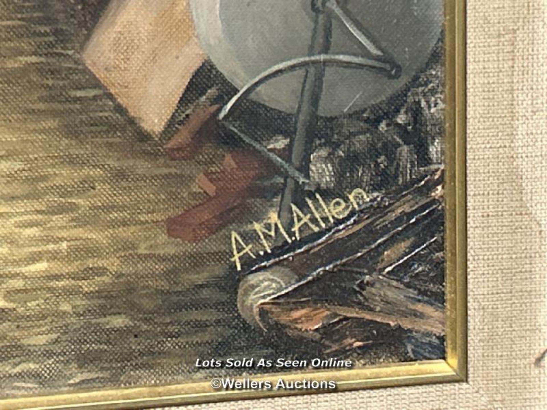 Four original paintings including A.M. Allen farm scene oil on canvas, 59 x 49cm - Image 3 of 10