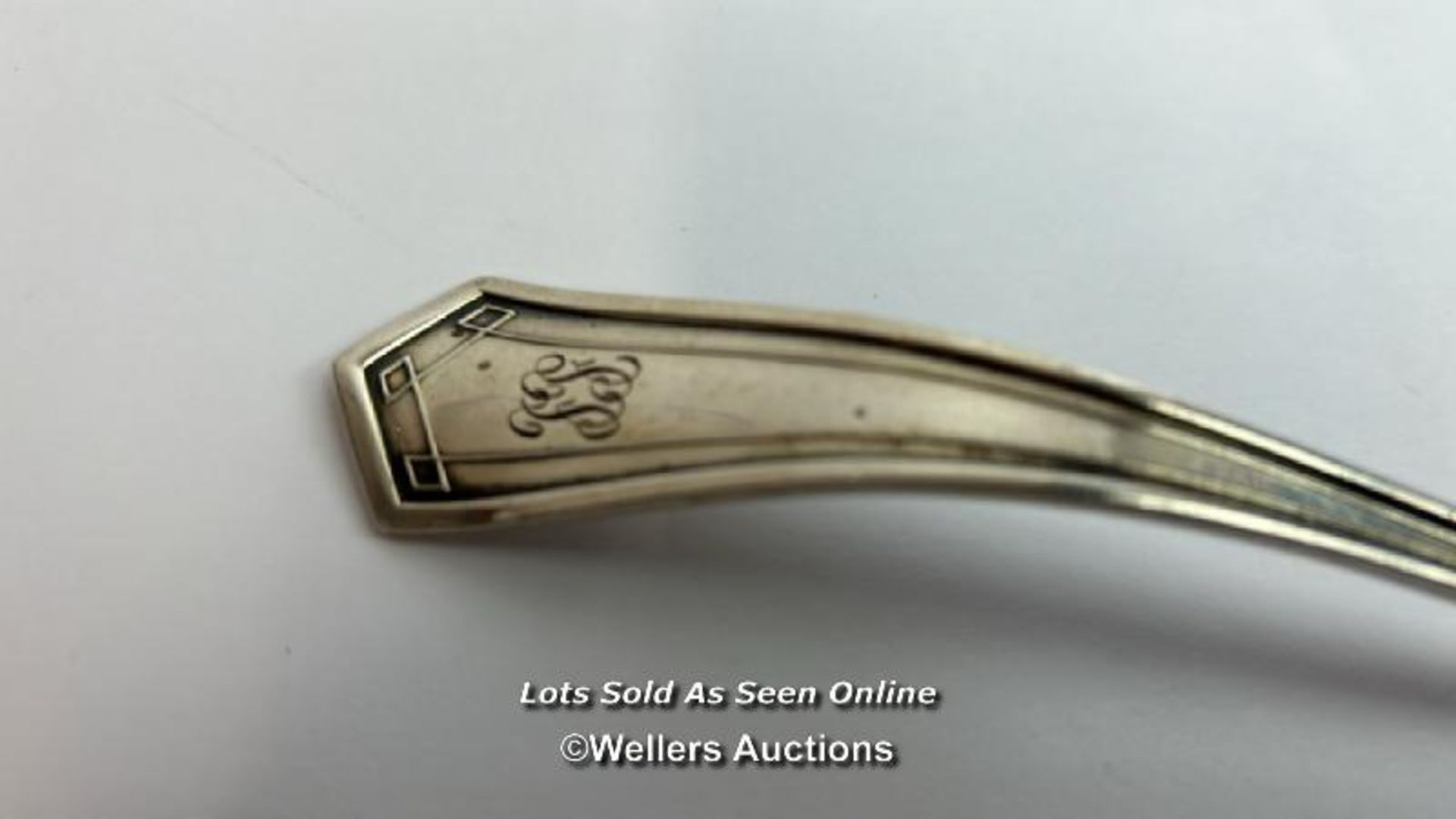 Art Deco style ladle stamped 'SSMC STERLING', 52g, 16cm long / SF - Image 3 of 4