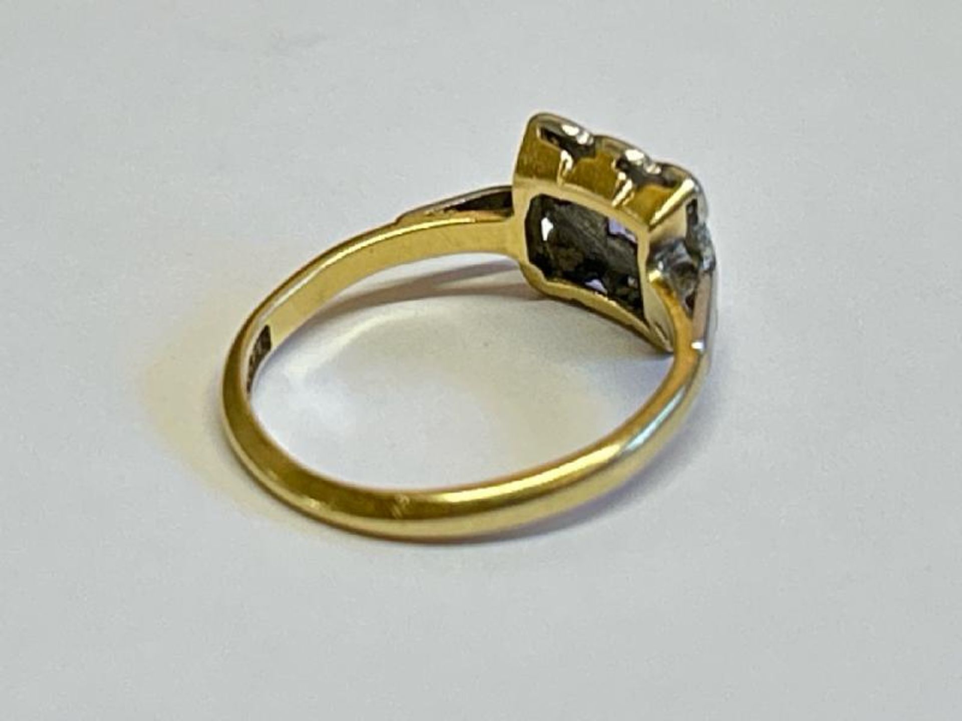 Square sapphire and diamond plaque style ring stamped Bravingtons 18ct and Plat. Ring size L, - Image 2 of 4