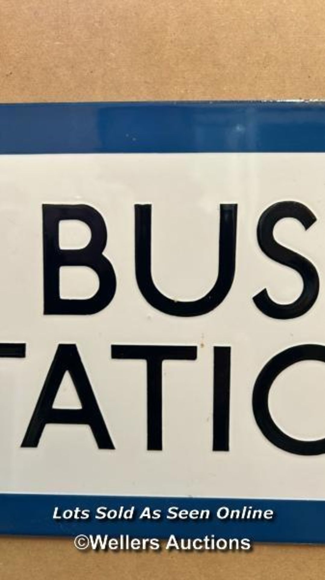 Vintage enamel street sign "BUS STATION", 53x23cm - Image 3 of 5