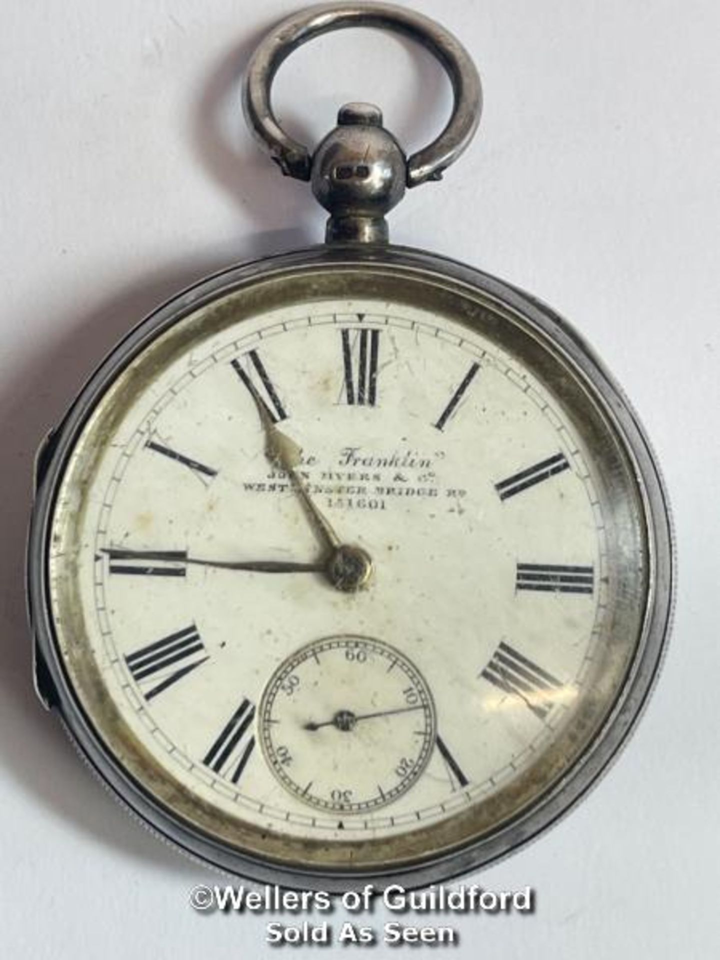 Hallmarked silver cased pocket watch "The Franklin" by John Myers & Co. Westminster Bridge Rd no. - Image 2 of 8