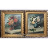 Two still life oil on canvas floral paintings signed M. Mounier Thouret, 36 x 44cm