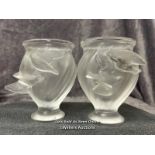 Two similar Lalique France Rosine frosted Dove vases c1960's , signed at the base, both 13cm