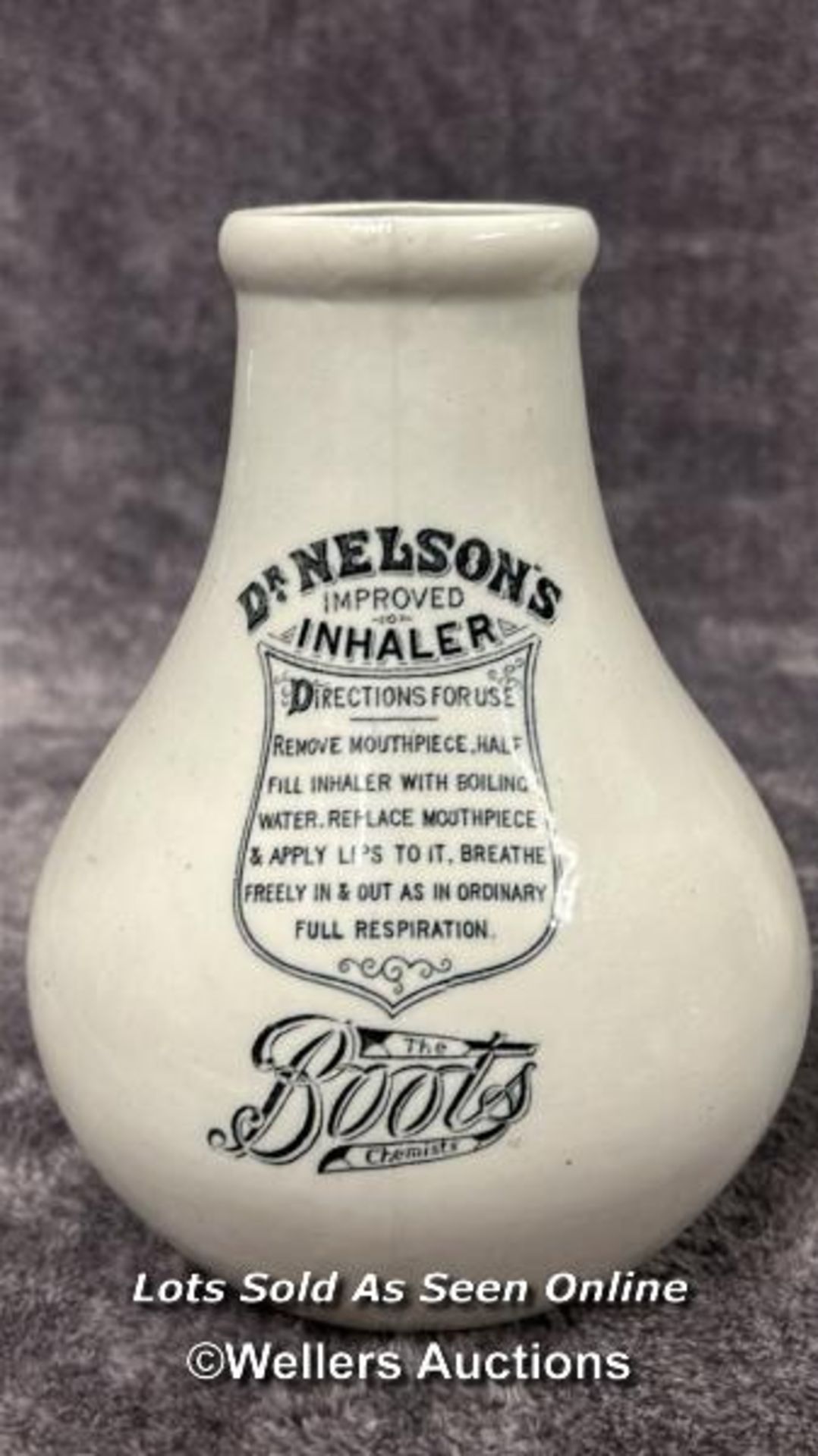 Three 19th century ceramic inhalers including two Boots Dr. Nelson's, tallest 19cm high / AN20 - Image 2 of 7
