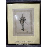 Framed etching of a Knight in armour, 26 x 33cm