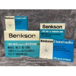 Three vintage boxed Benkson transister radios and two way transister intercom model no. 5 deluxe,
