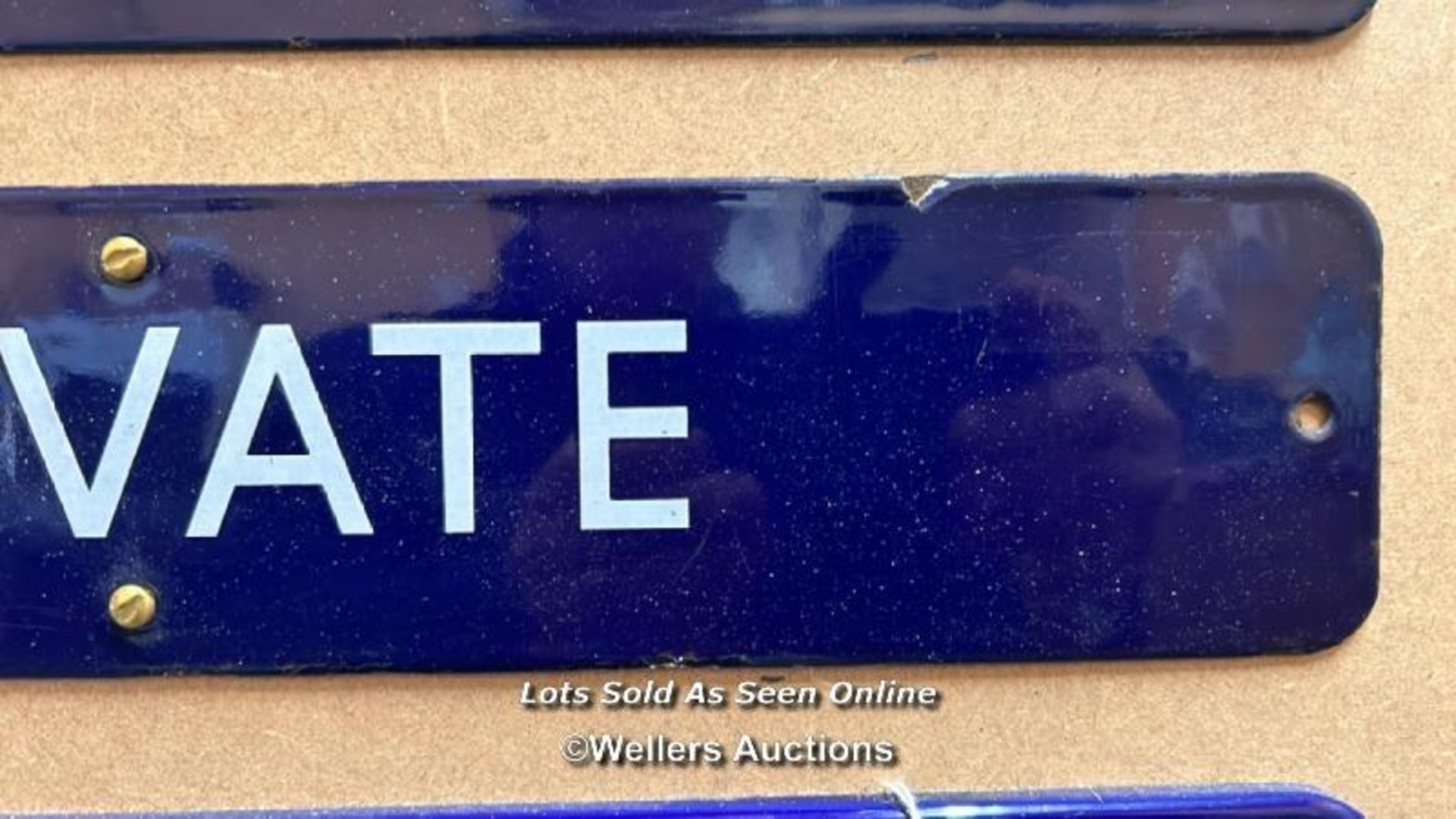 Vintage blue enamel railway sign "PRIVATE", 45.5x9cm - Image 3 of 3