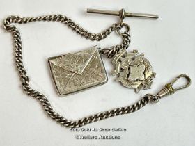 Silver Edwardian stamp case of envelope form, Birmingham 1906, a silver fob, Birmingham 1901,