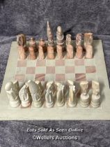 Soapstone chess set, board is 36cm square, complete / AN3