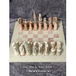 Soapstone chess set, board is 36cm square, complete / AN3