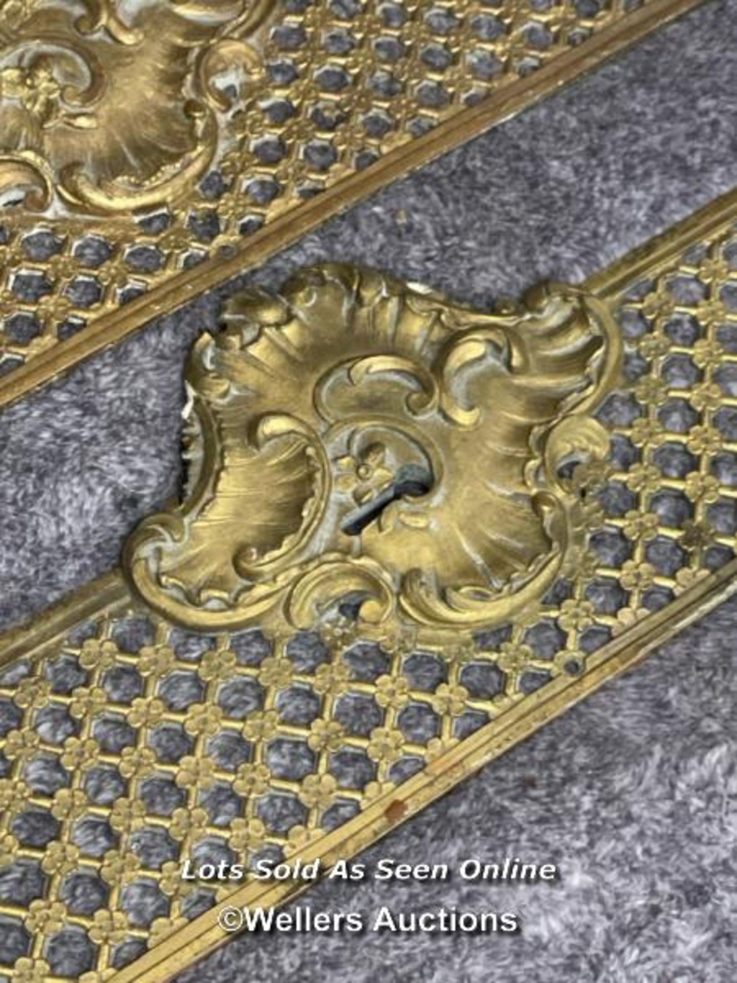 Four brass door handle backings with floral centrepiece and edging, 47cm long x 11.5cm wide - Image 4 of 5