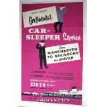 Vintage British Railways poster 'Continental Car Sleeper Service from Manchester to Boulogne via