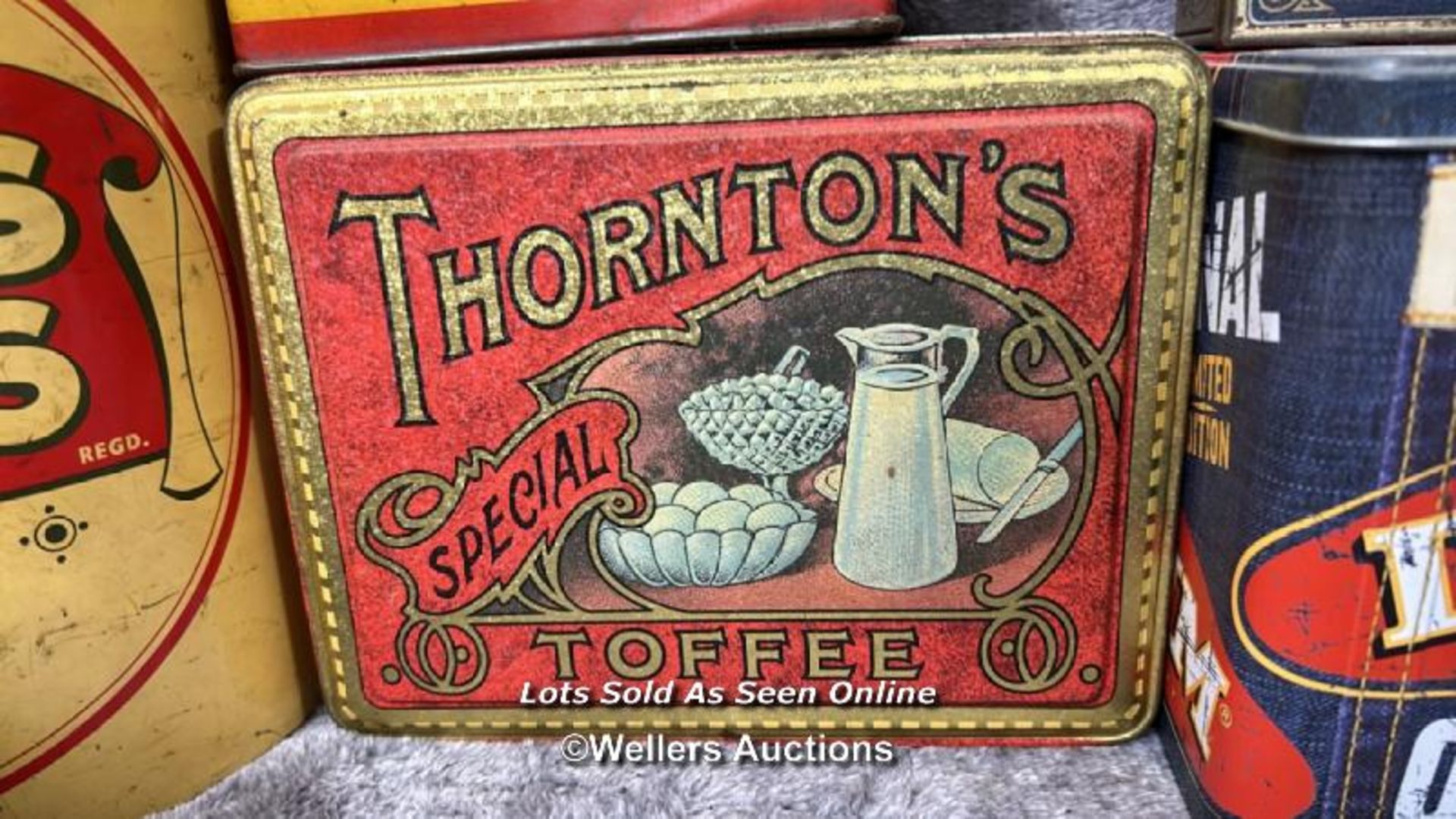 Assorted vintage tins including Sovereign Creamy Whirls, Thornton's Toffee, Nosegay Tobacco and - Image 8 of 10
