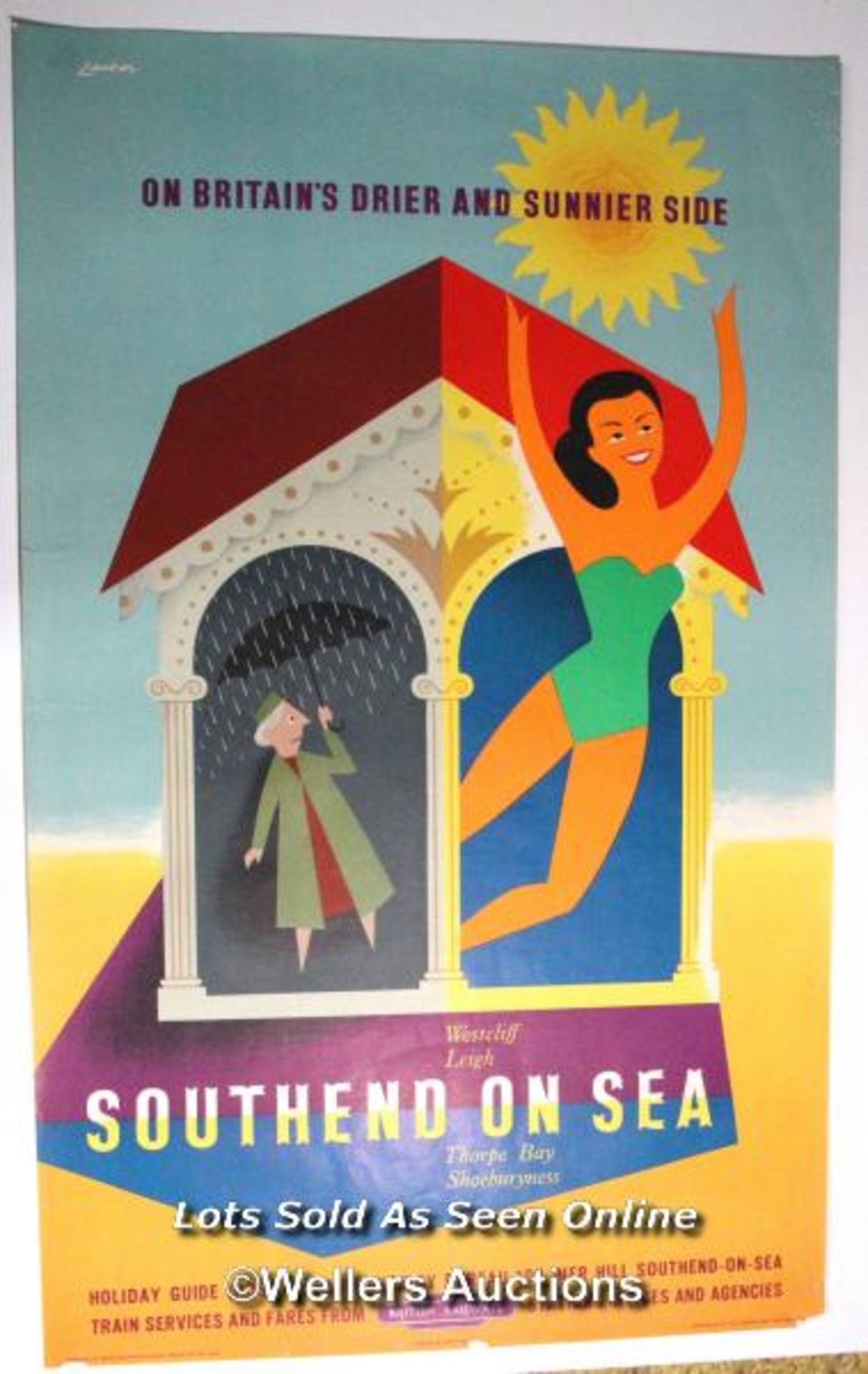 Vintage British Railways double royal poster, SOUTHEND ON SEA, by Reginald Montague Lander (1913-
