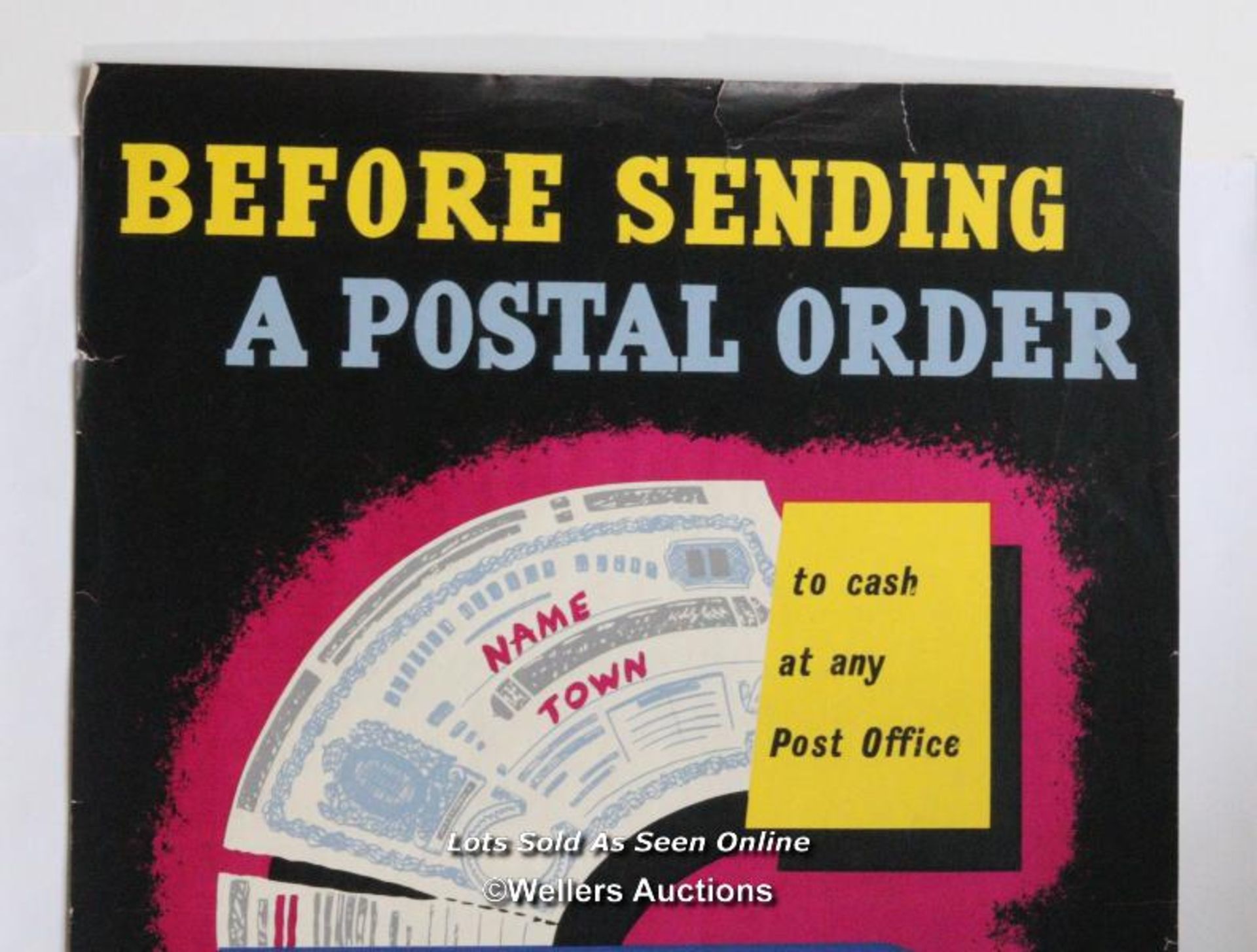 Vintage G.P.O. poster "Before sending postal order make it secure", art by Stan Kroll, c1950's - Image 5 of 9
