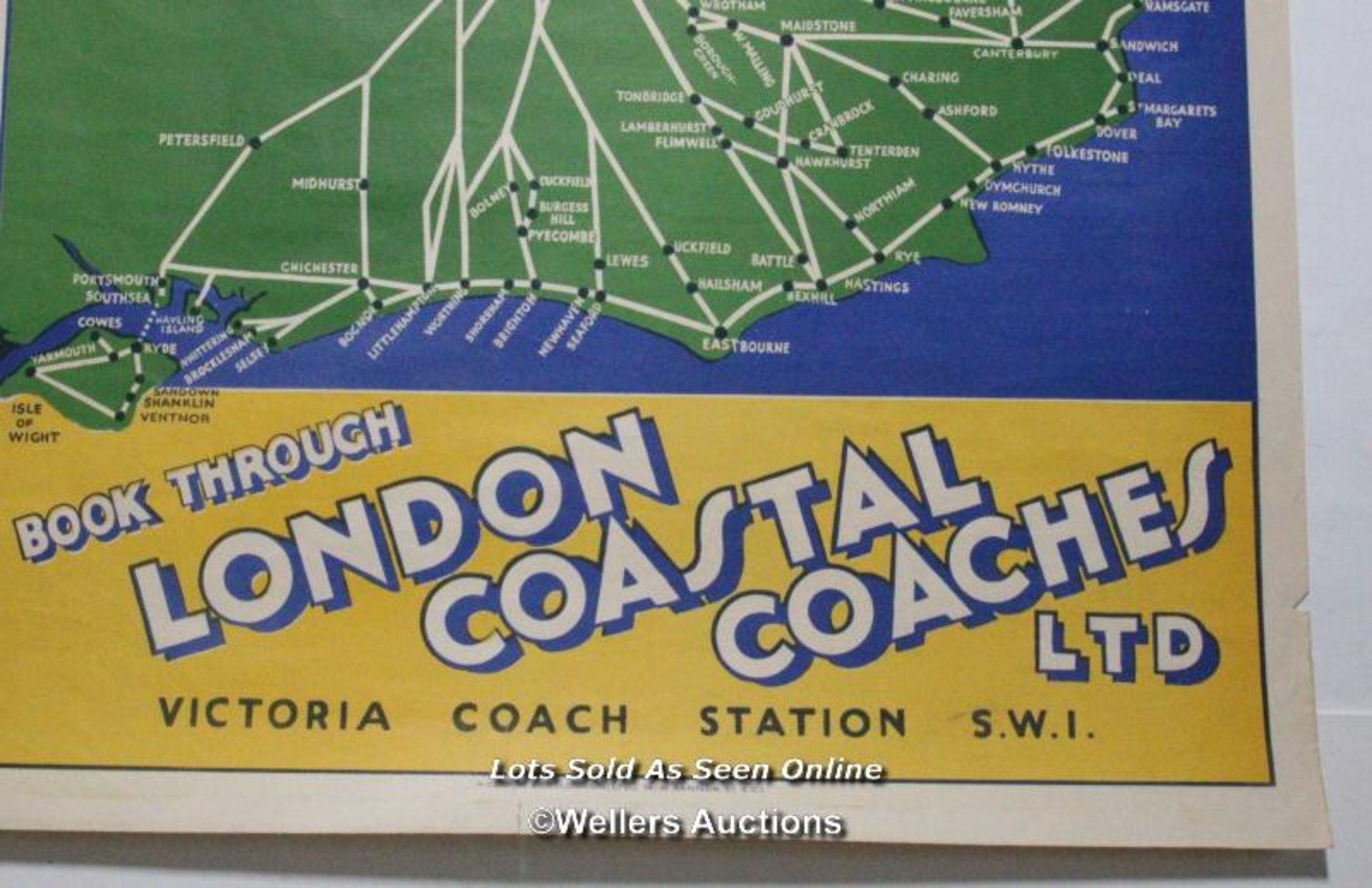 Original 1930s poster 'Travel the King's Highway' by London Coastal Coaches , 50 x 76cm - Image 3 of 3