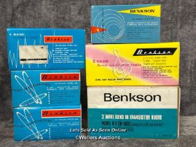 Collection of six vintage boxed Benkson radios including model 909, from the private collection of