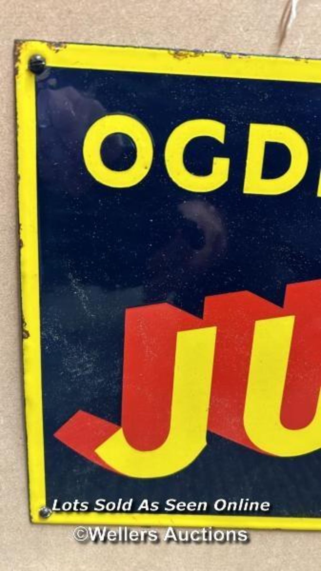 Vintage enamel tobacco sign "OGDEN'S JUGGLER TOBACCO", 56x26cm - Image 2 of 6