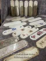 A large selection of thirty ceramic door handle backings, various styles including art deco and