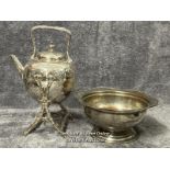 Silver plate spirit kettle and Arthur Price rose bowl (without top) / AN22