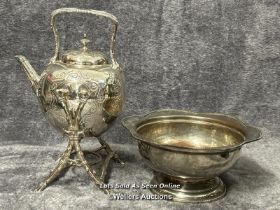 Silver plate spirit kettle and Arthur Price rose bowl (without top) / AN22