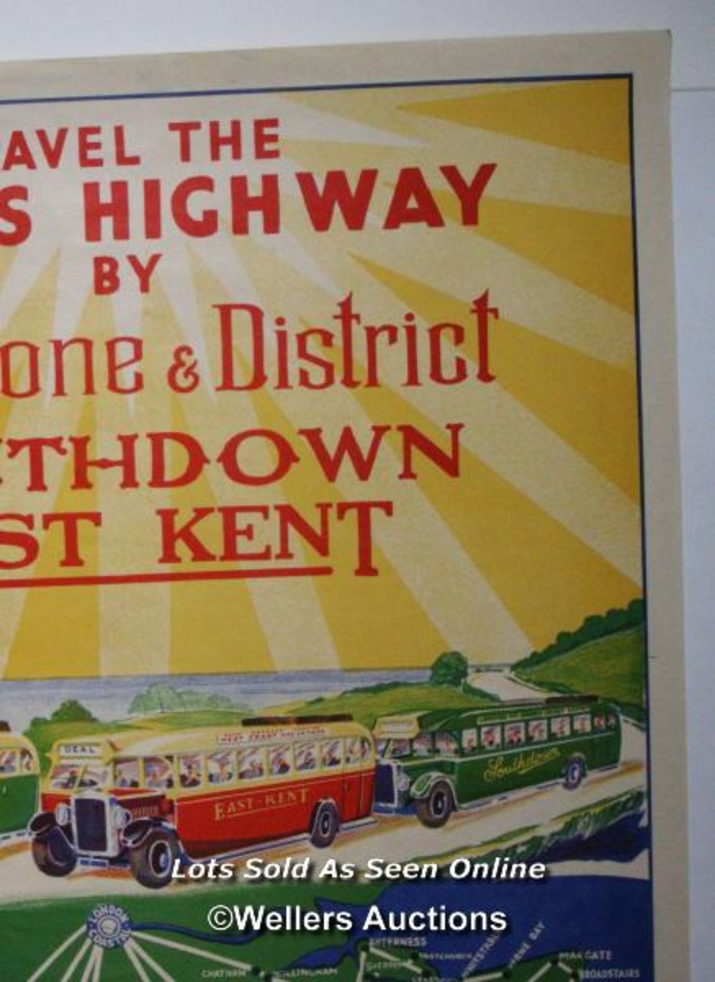 Original 1930s poster 'Travel the King's Highway' by London Coastal Coaches , 50 x 76cm - Image 2 of 3