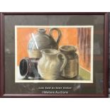 Still life pastel drawing of earthware, signed indistinctly, 37x26.5cm