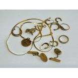 9ct gold assorted items, comprising a lion charm, cufflinks, heart shaped signet ring, loop