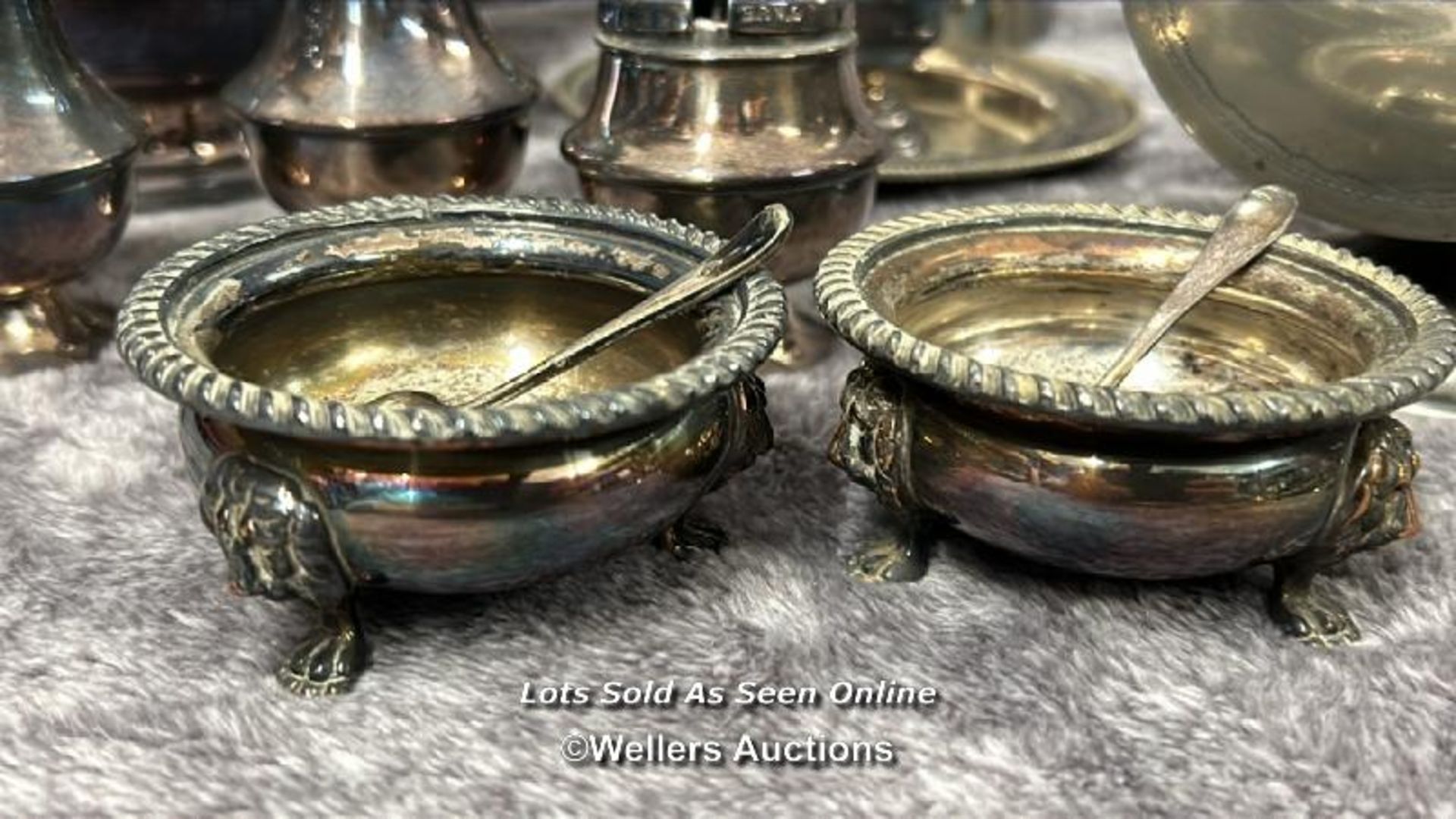 A large collection of antique metal plated items including a three armed candelabra, goblets, - Image 7 of 17