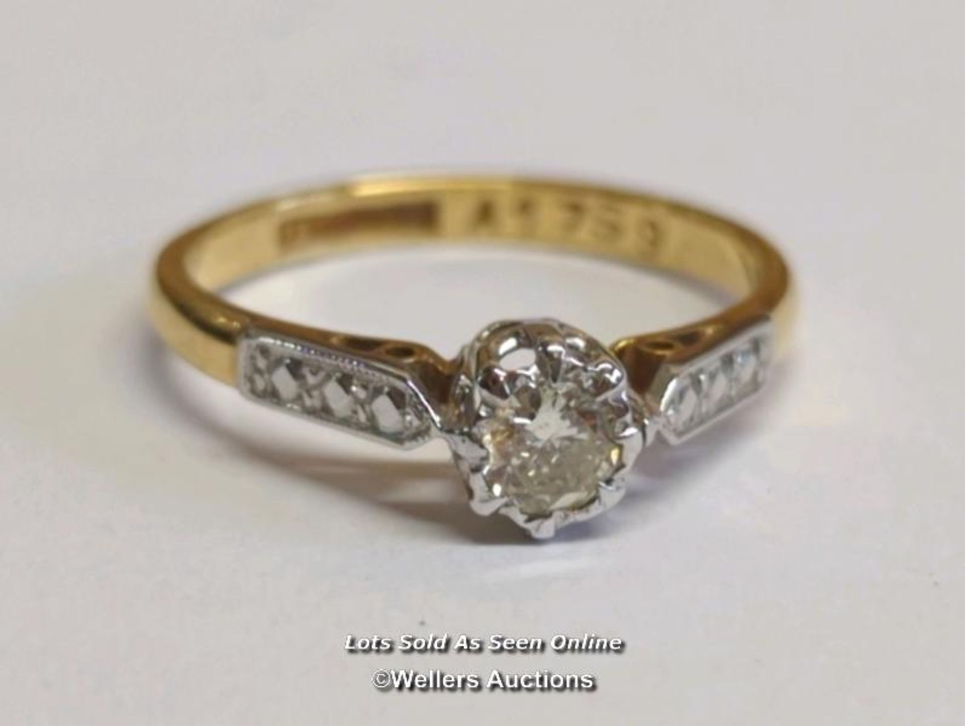 A diamond solitaire ring, the diamond illusion set in a mount stamped 18ct and platinum, ring size M - Bild 3 aus 4