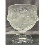Lalique France 'Elizabeth' frosted crystal vase decorated with birds and vines, 13.5cm high,